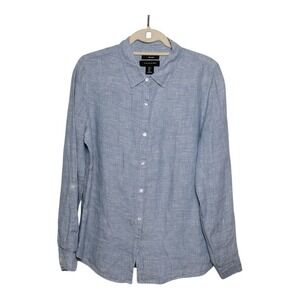Tahari Women's 100% Linen Casual Button Down Shirt Size Large